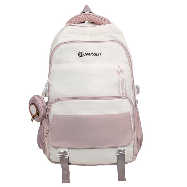 Set: Lettering Buckled Nylon Backpack + Coin Purse