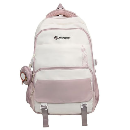 Set: Lettering Buckled Nylon Backpack + Coin Purse