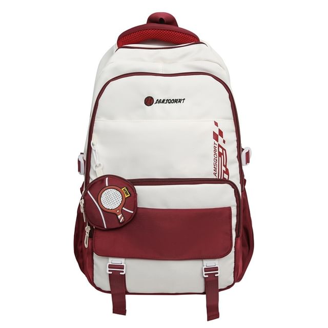 Set: Lettering Buckled Nylon Backpack + Coin Purse