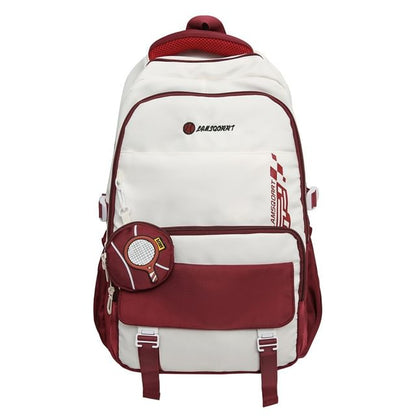 Set: Lettering Buckled Nylon Backpack + Coin Purse