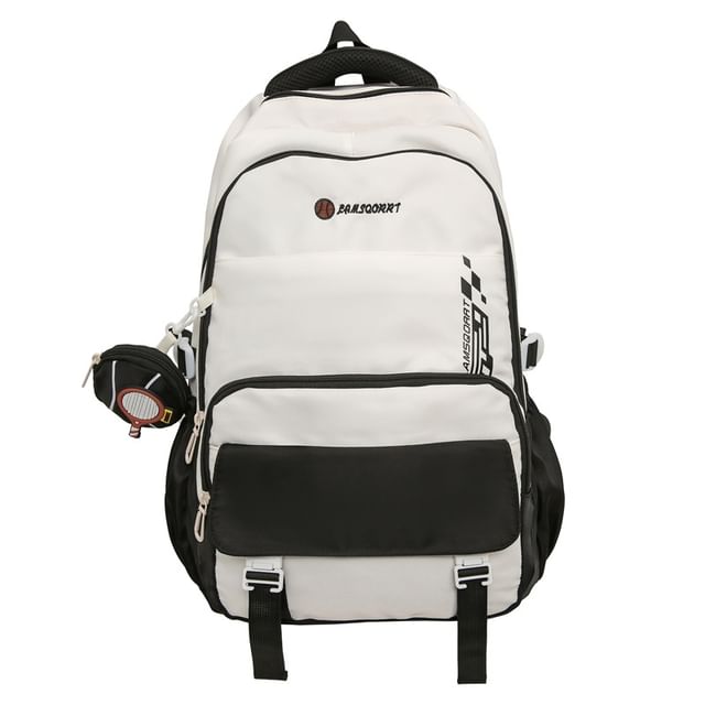 Set: Lettering Buckled Nylon Backpack + Coin Purse