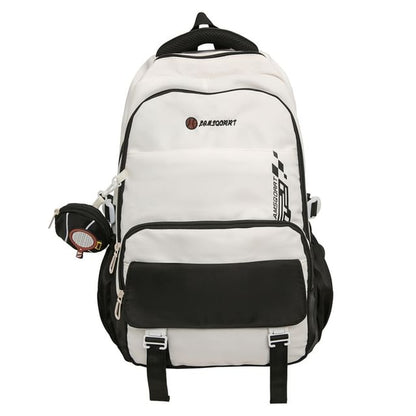 Set: Lettering Buckled Nylon Backpack + Coin Purse