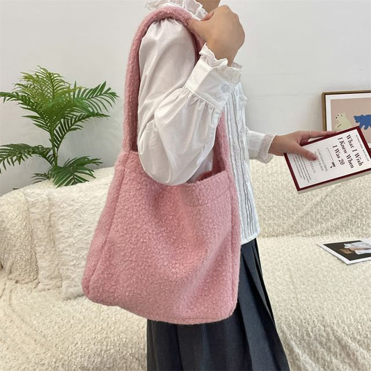 Plain Faux Shearling Shoulder Bag