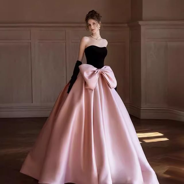 Strapless Two Tone Bow Ball Gown