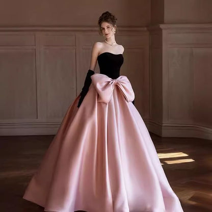 Strapless Two Tone Bow Ball Gown
