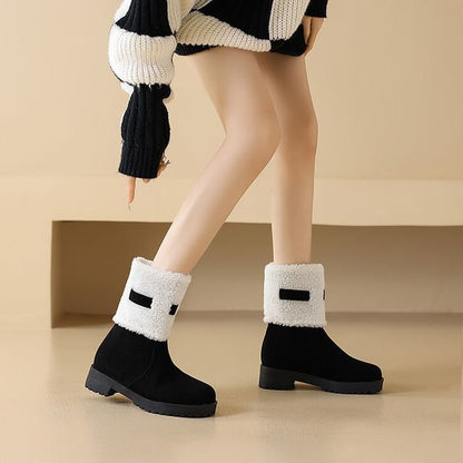 Platform Fleece Panel Faux Suede Short Boots