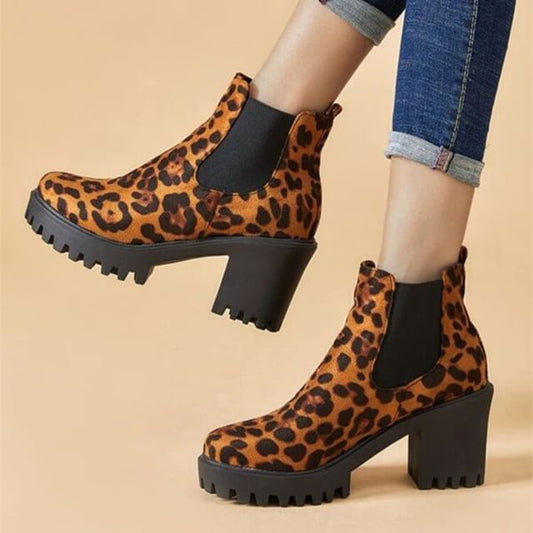 Platform Faux Suede Block Heel Chelsea Boots