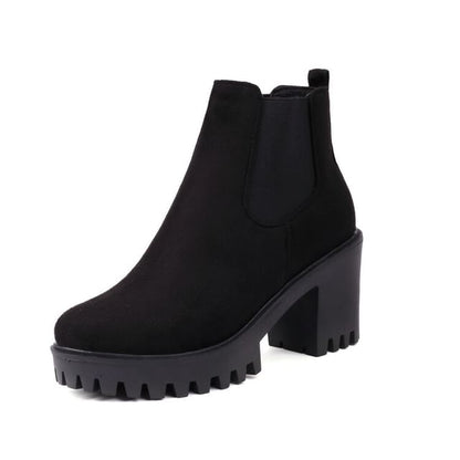 Platform Faux Suede Block Heel Chelsea Boots