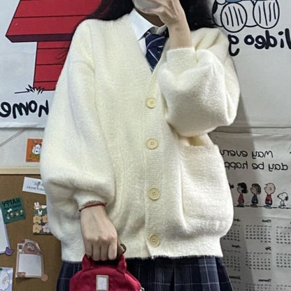 V-Neck Button-Front Solid Cardigan