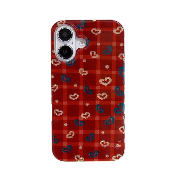 Pom Set Case Plaid / Phone Heart Strap