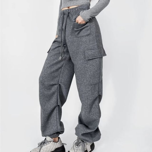 Drawstring Waist Loose Fit Cargo Sweatpants