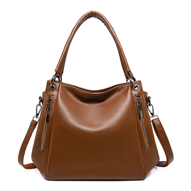 Genuine Leather Plain Shoulder Bag