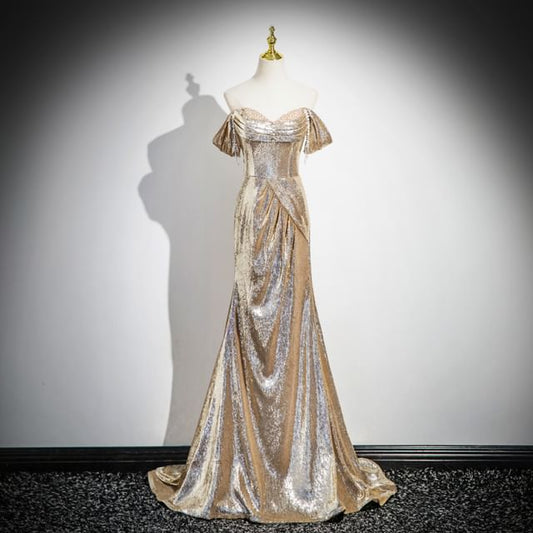 Sequin Sleeveless Trumpet Gown Evening Off-Shoulder