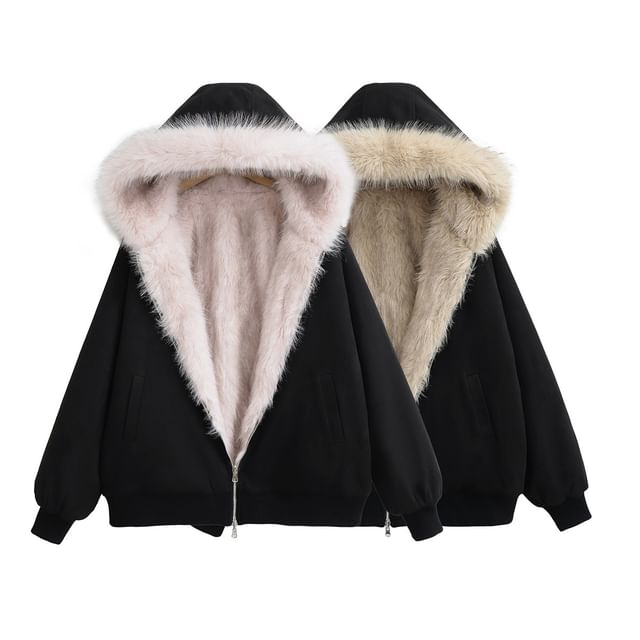 Reversible Hood Faux Fur Zip Jacket