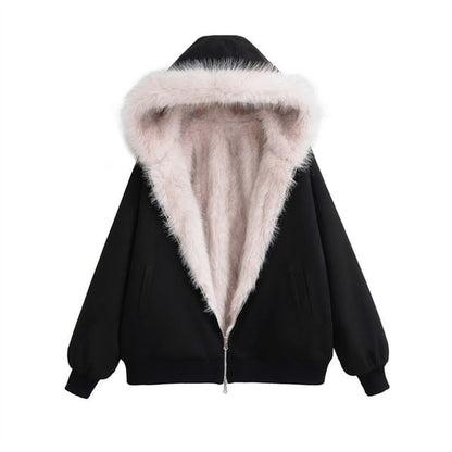 Reversible Hood Faux Fur Zip Jacket