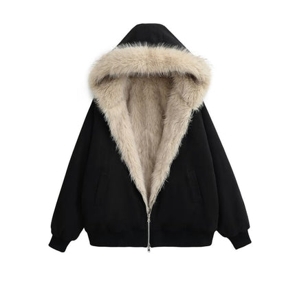 Reversible Hood Faux Fur Zip Jacket