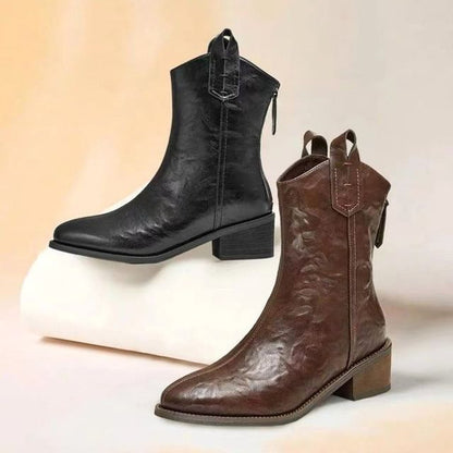 Pointed Mid-Calf Heel Chunky Boots