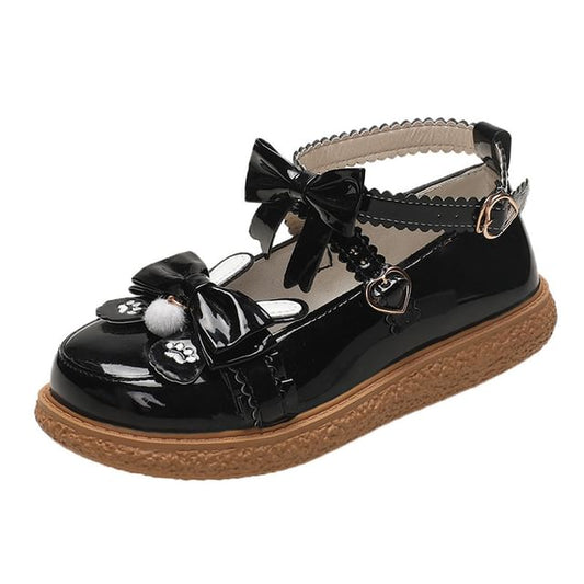 Platform Jane Strap Ankle Embroidered Mary Bow Paw Shoes