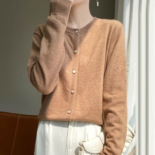 U-Neck Button-Front Solid Cardigan