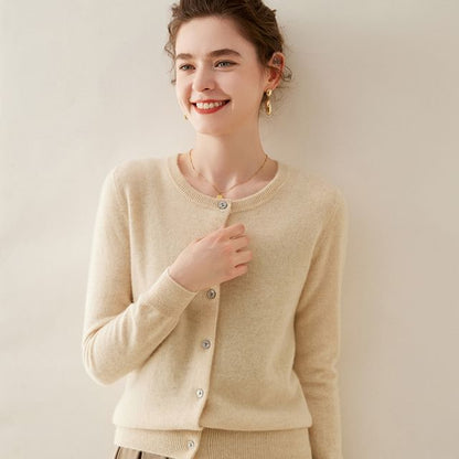U-Neck Button-Front Solid Cardigan