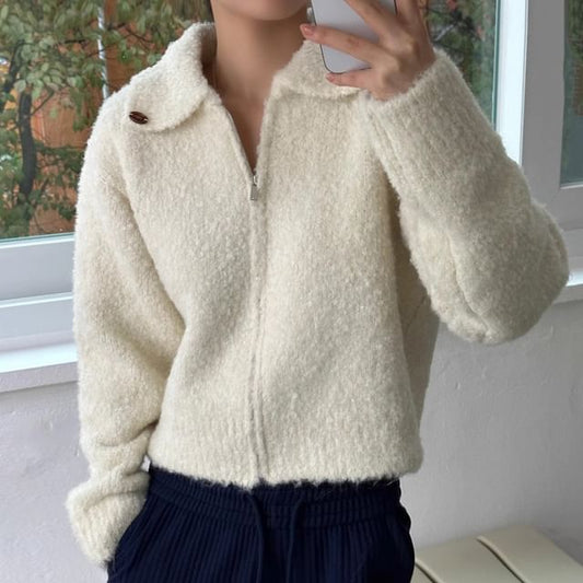 Collared Fleece Zip-Up Jacket