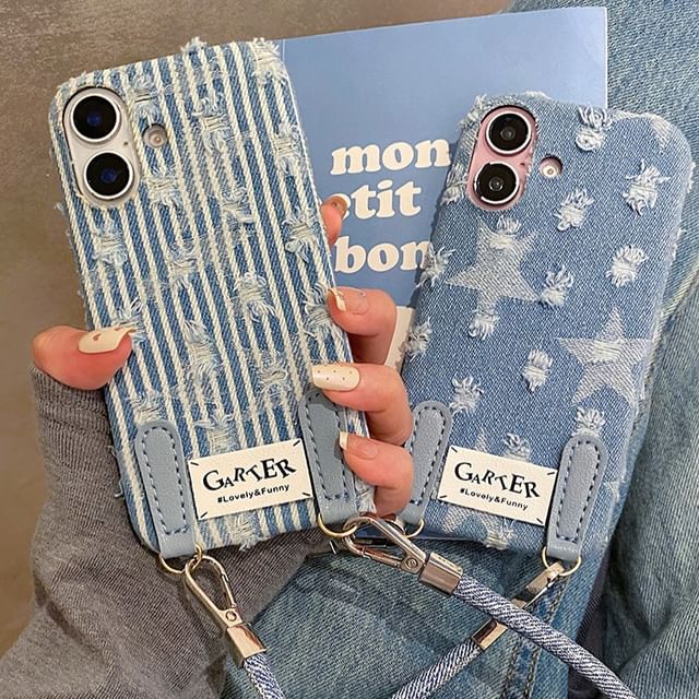 Distressed Denim Phone Case / Strap / Set