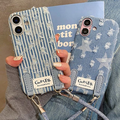Distressed Denim Phone Case / Strap / Set