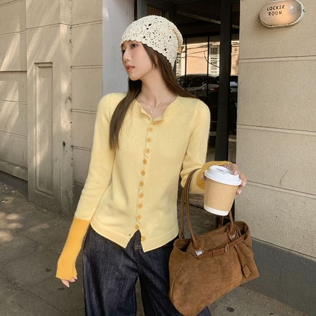 Dual-Tone Button Front Knitwear