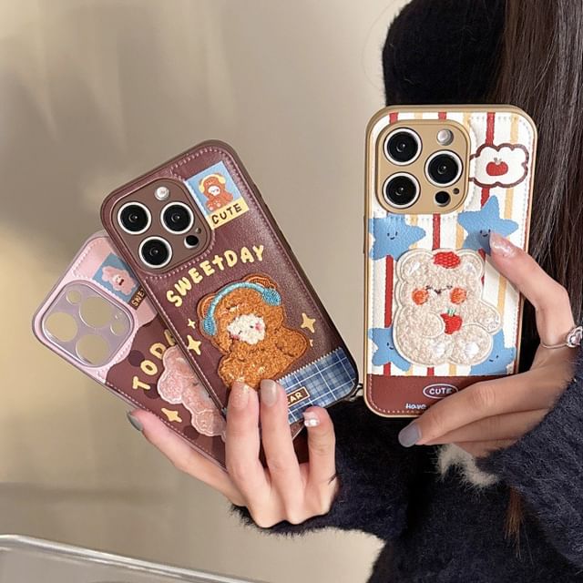 Bear Embroidered Phone Case