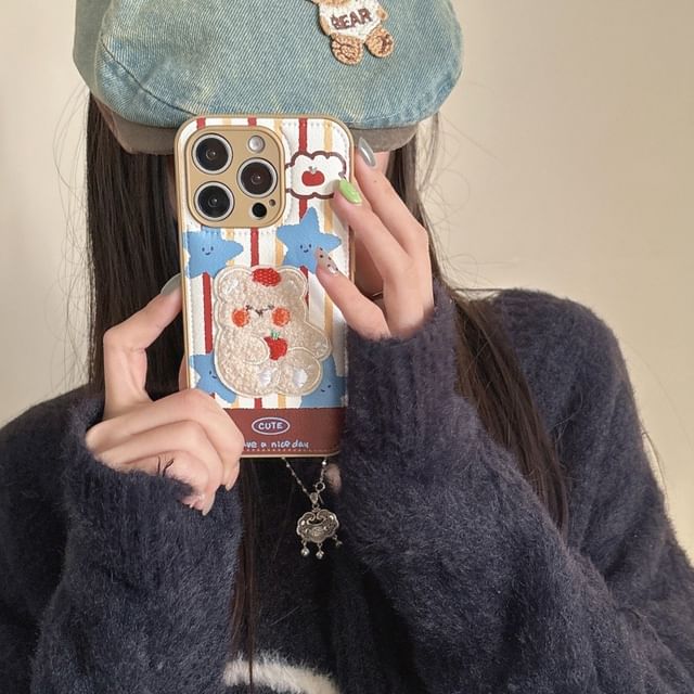 Bear Embroidered Phone Case
