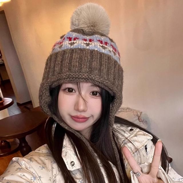 Pom Pom Knit Trapper Hat