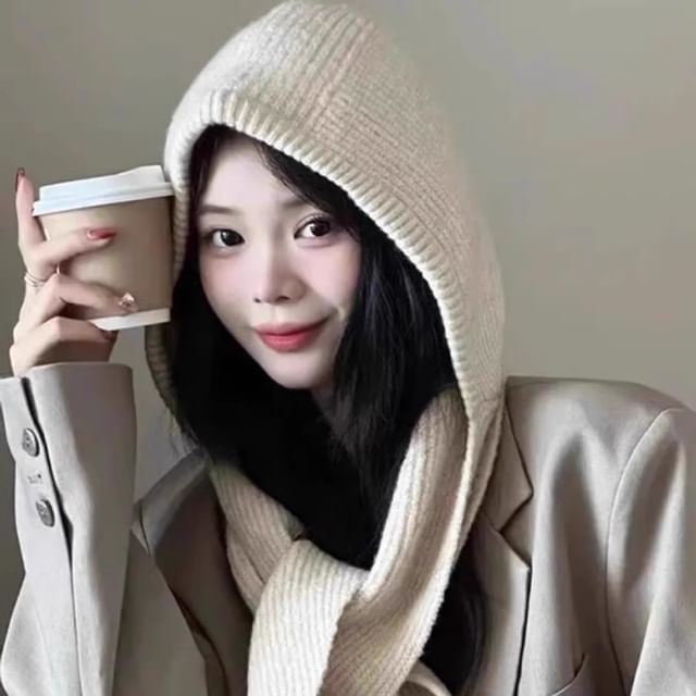 Plain Knit Hooded Scarf