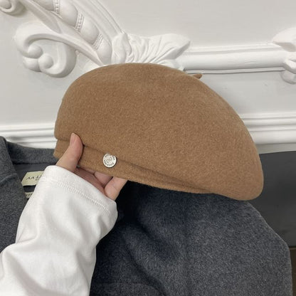 Metal Disc Wool Beret Hat