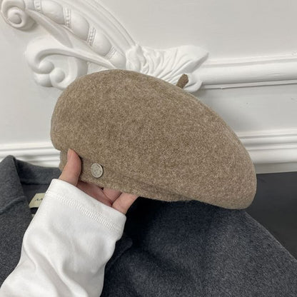Metal Disc Wool Beret Hat