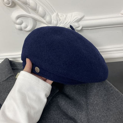 Metal Disc Wool Beret Hat