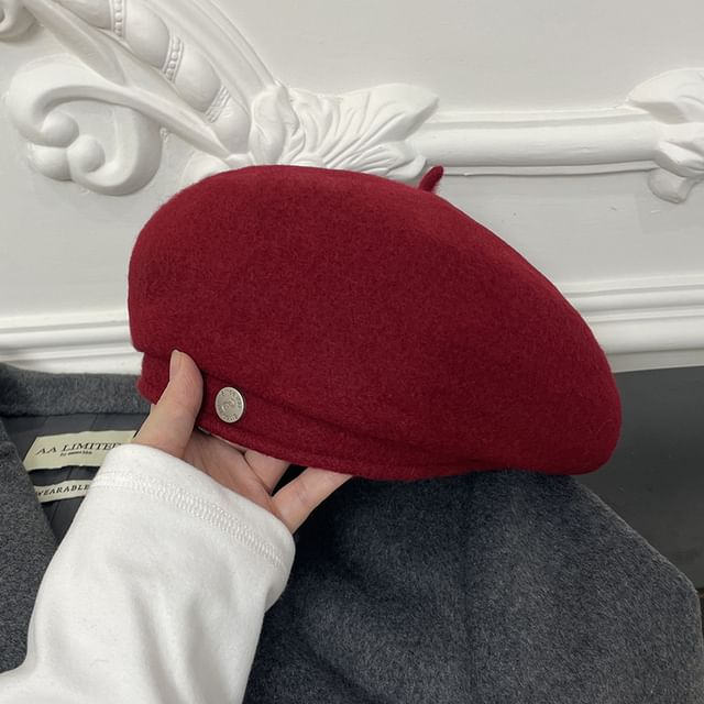 Metal Disc Wool Beret Hat