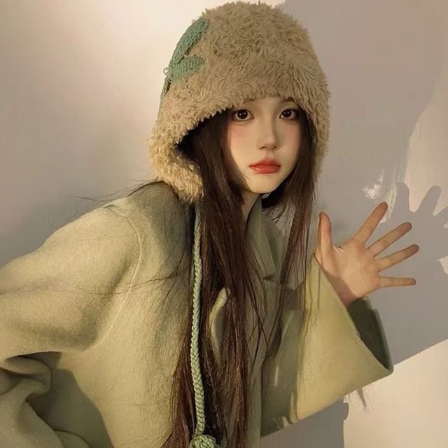 Bow Applique Chenille Trapper Hat