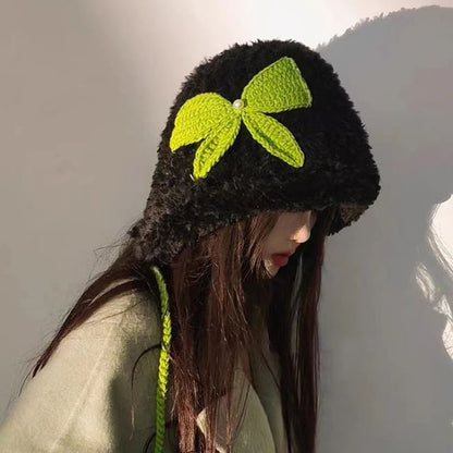 Bow Applique Chenille Trapper Hat