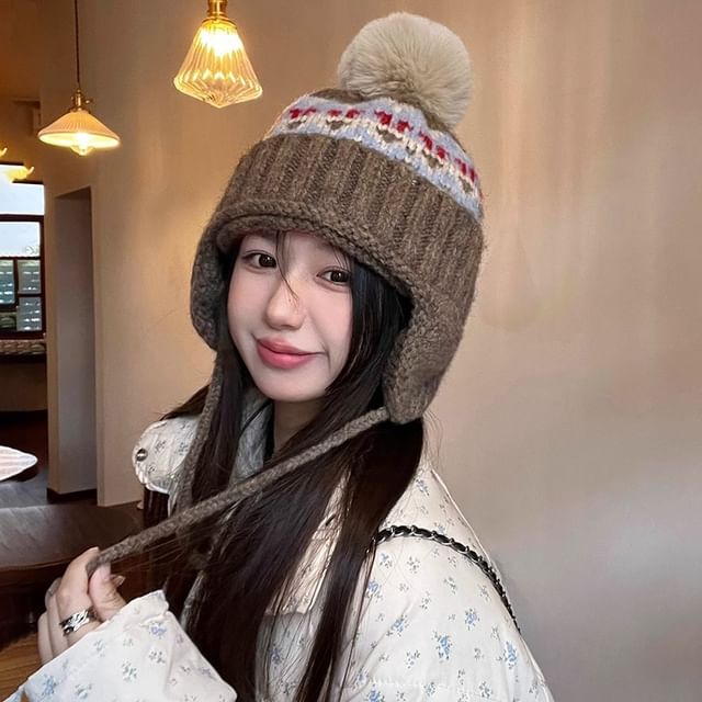 Pom Pom Knit Trapper Hat