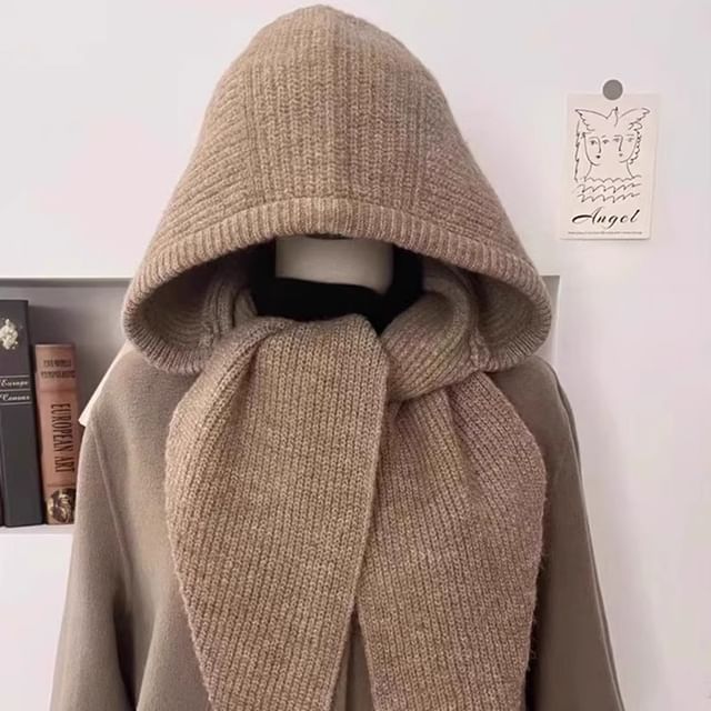 Plain Knit Hooded Scarf