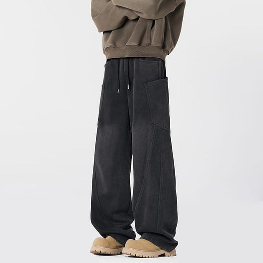 Drawstring Waist Panel Straight Leg Cargo Sweatpants