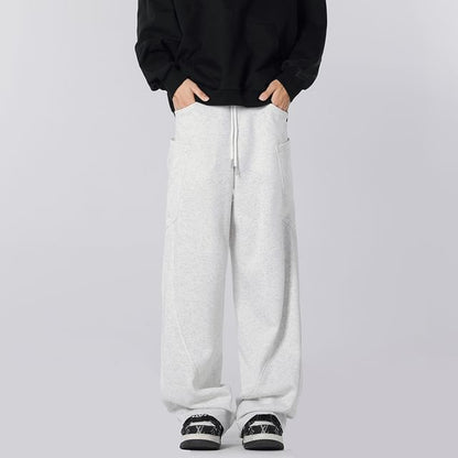 Drawstring Waist Panel Straight Leg Cargo Sweatpants