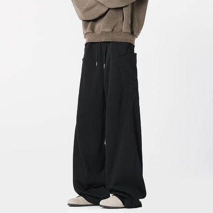 Drawstring Waist Panel Straight Leg Cargo Sweatpants