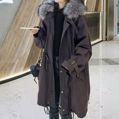 Faux Fur Button-Up Long Parka