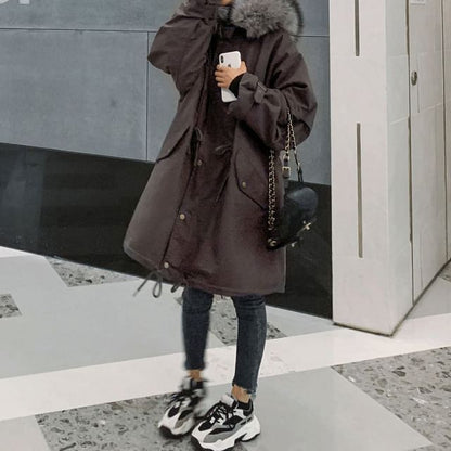 Faux Fur Button-Up Long Parka