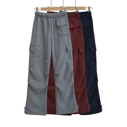 Drawstring Waist Plain Loose Fit Cargo Sweatpants