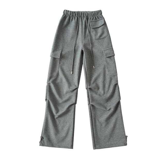 Drawstring Waist Plain Loose Fit Cargo Sweatpants