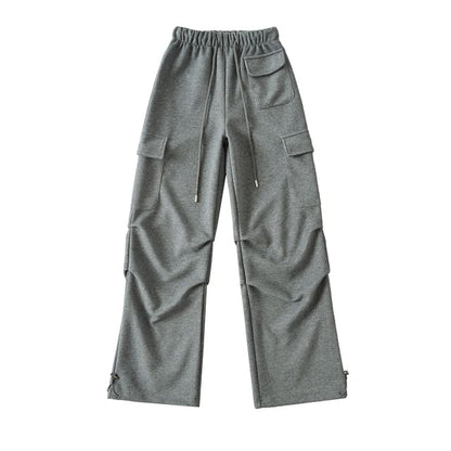 Drawstring Waist Plain Loose Fit Cargo Sweatpants