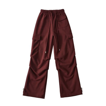 Drawstring Waist Plain Loose Fit Cargo Sweatpants