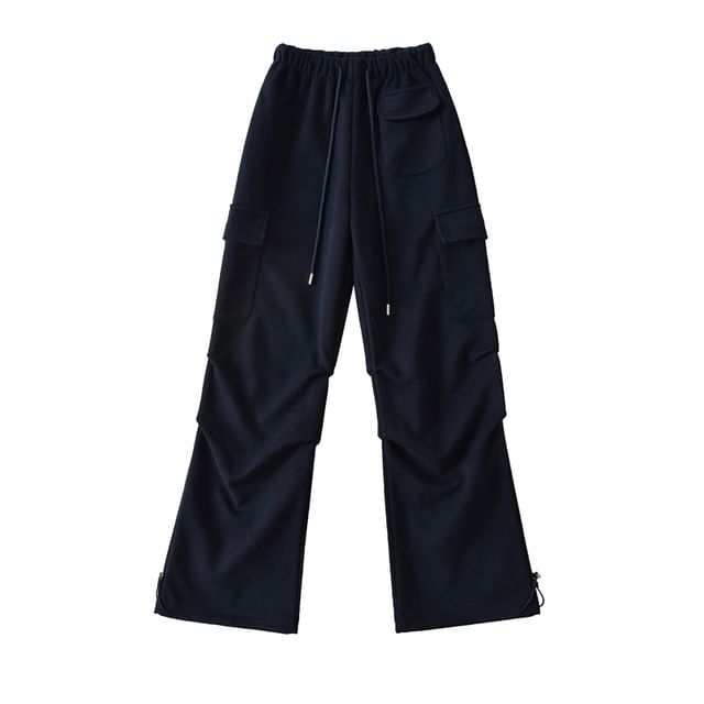 Drawstring Waist Plain Loose Fit Cargo Sweatpants